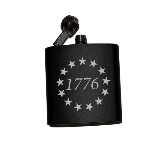 1776 and 13 Stars Flask - Join or Die - Laser Engraved - Matte Black