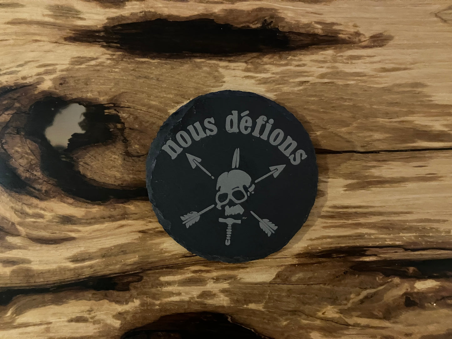 Nous Defions Special Forces Slate Coaster - "We Defy" - Round/Square - 4" Diameter